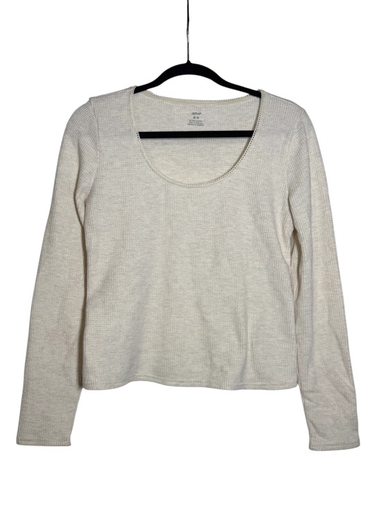 aerie Tops - Aerie Waffle Knit Long Sleeve Tee Thermal Sz Medium Cream Lace Picot Scoop Neck